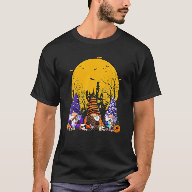 Three Gnomes Happy Halloween Fall Candy Corn Pumpk T-Shirt (Front)