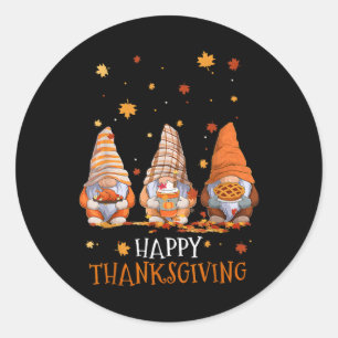 Three Gnomes Happy Thanksgiving Day Fall Autumn Gn Classic Round Sticker