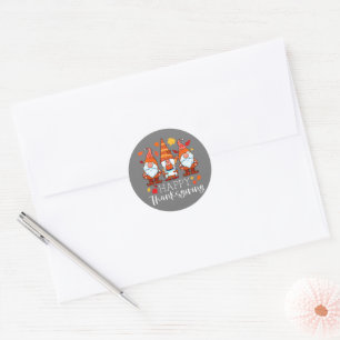 Three Gnomes Happy Thanksgiving Gnomes Fall Gnome Classic Round Sticker