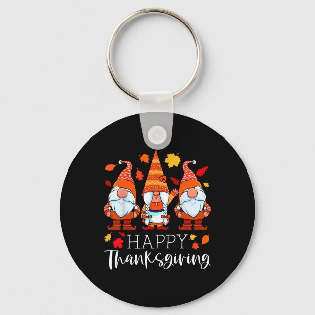 Three Gnomes Happy Thanksgiving Gnomes Fall Gnome  Key Ring (Front)