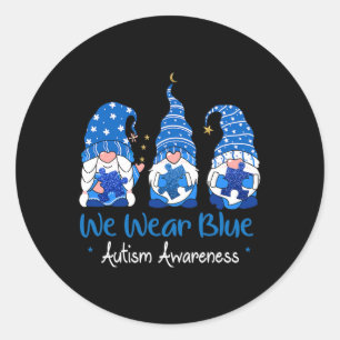 Three Gnomes Holding Blue Puzzle Autism Awareness Classic Round Sticker