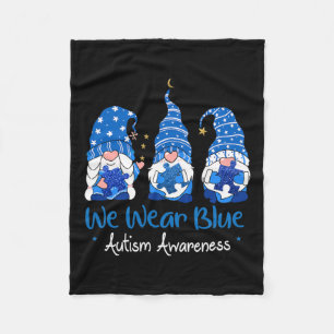 Three Gnomes Holding Blue Puzzle Autism Awareness  Fleece Blanket
