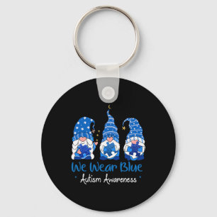 Three Gnomes Holding Blue Puzzle Autism Awareness Key Ring
