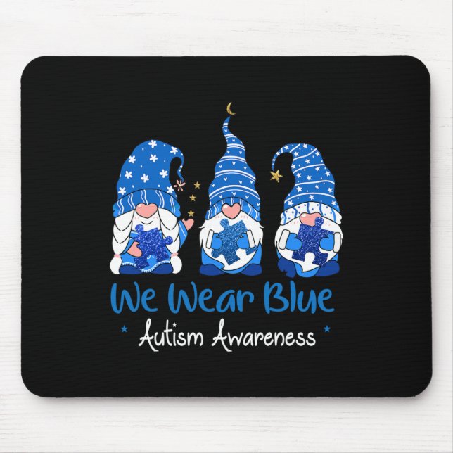 Three Gnomes Holding Blue Puzzle Autism Awareness  Mouse Pad (Front)