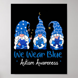 Three Gnomes Holding Blue Puzzle Autism Awareness Poster
