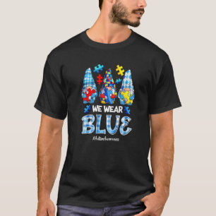 Three Gnomes Holding Blue Puzzle Kids Gnome Autism T-Shirt