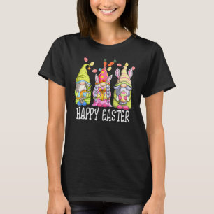 Three Gnomes Holding Easter Egg Cute Bunny Happy E T-Shirt