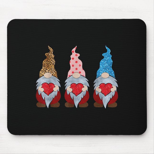 Three Gnomes Holding Heart Funny Valentines Day Co Mouse Pad (Front)