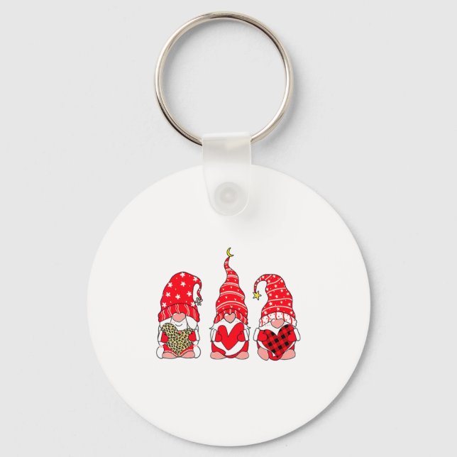 Three Gnomes Holding Heart Leopard Happy Valentine Key Ring (Front)