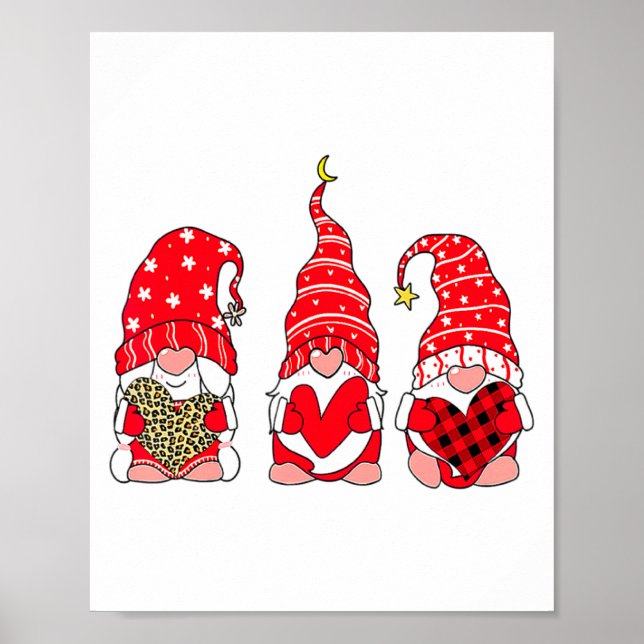 Three Gnomes Holding Heart Leopard Happy Valentine Poster (Front)