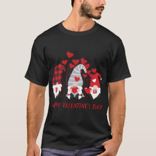 Three Gnomes Holding Heart Red Plaid Happy Valenti T-Shirt