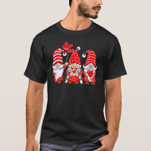 Three Gnomes Holding Hearts Cute Valentines Day Gi T-Shirt
