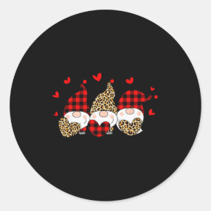 Three Gnomes Holding Hearts Leopard Happy Valentin Classic Round Sticker