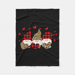 Three Gnomes Holding Hearts Leopard Happy Valentin Fleece Blanket