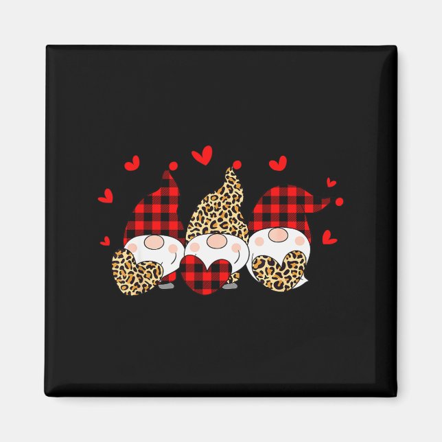 Three Gnomes Holding Hearts Leopard Happy Valentin Magnet (Front)