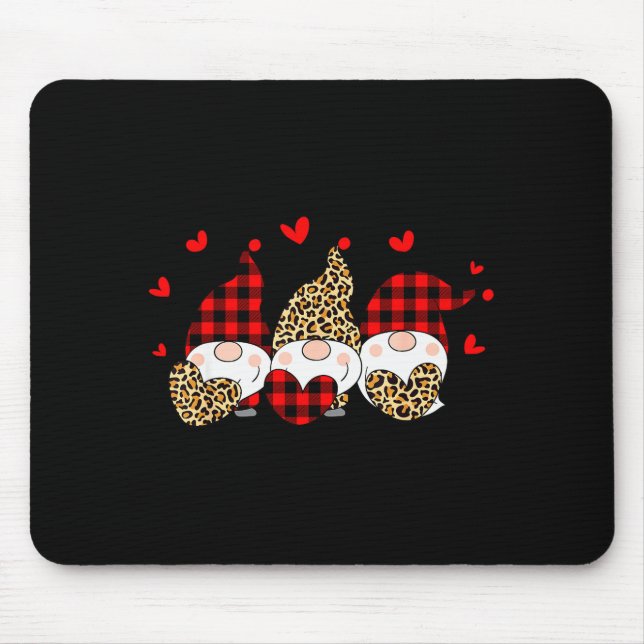 Three Gnomes Holding Hearts Leopard Happy Valentin Mouse Pad (Front)