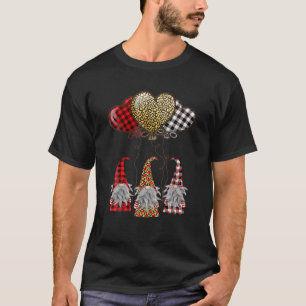 Three Gnomes Holding Hearts Leopard Valentines Day T-Shirt