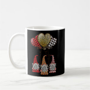 Three Gnomes Holding Hearts Red Plaid Leopard Vale Coffee Mug