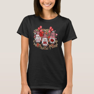 Three Gnomes Holding Hearts Roses Love Valentines T-Shirt