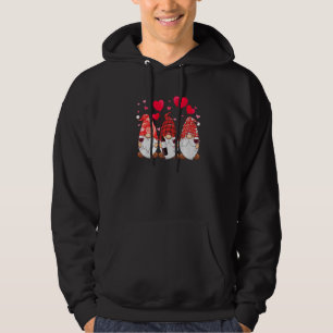 Three Gnomes Holding Hearts Valentines Day Red Buf Hoodie