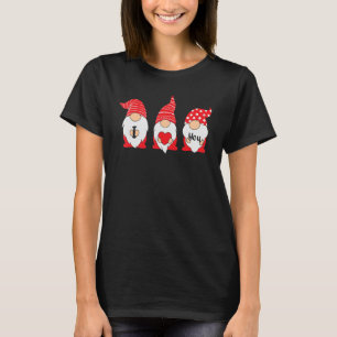 Three Gnomes Holding Hearts Valentines Day Red Buf T-Shirt