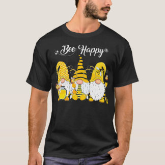 Three Gnomes Holding Honey Bee Happy Bee Gnome Spr T-Shirt