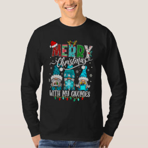 Three Gnomes Holding Merry Christmas Leopard Plaid T-Shirt