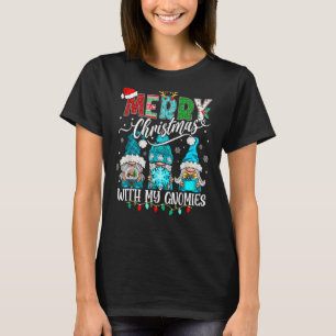 Three Gnomes Holding Merry Christmas Leopard Plaid T-Shirt