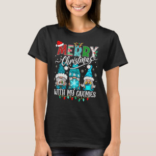 Three Gnomes Holding Merry Christmas Leopard Plaid T-Shirt