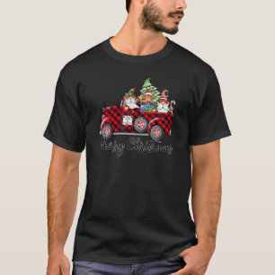 Three Gnomes Holding Merry Christmas Leopard Plaid T-Shirt