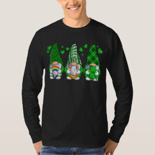 Three Gnomes Holding Shamrock C  Rainbow St Patric T-Shirt