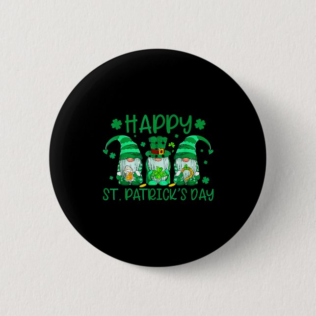 Three gnomes holding shamrock leopard plaid st 6 cm round badge (Front)