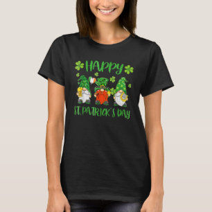 Three Gnomes Holding Shamrock Leopard Plaid St Pat T-Shirt