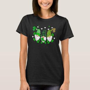 Three Gnomes Holding Shamrock Leopard Plaid St Pat T-Shirt