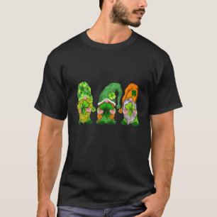 Three Gnomes Holding Shamrock Leopard Plaid St Pat T-Shirt