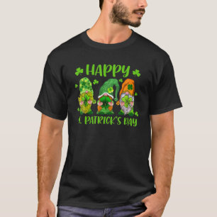 Three Gnomes Holding Shamrock Leprechaun Hat St Pa T-Shirt