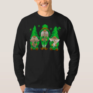 Three Gnomes Holding Shamrock Lucky Happy St Patri T-Shirt