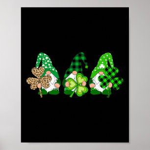 Three Gnomes Holding Shamrock Plaid Leopard St Pat Poster