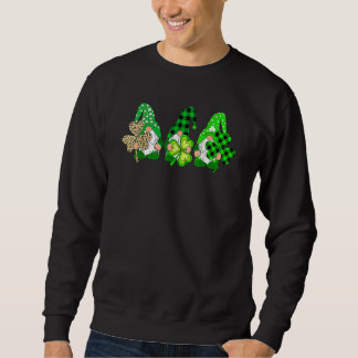 Three Gnomes Holding Shamrock Plaid Leopard St Pat Sweatshirt