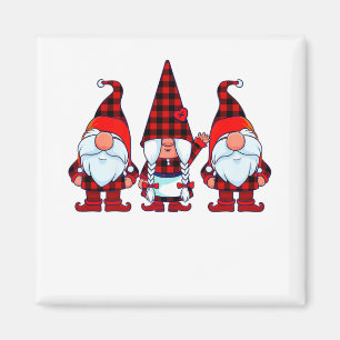 Three Gnomes in Buffalo Plaid Christmas Gnome Xmas Magnet