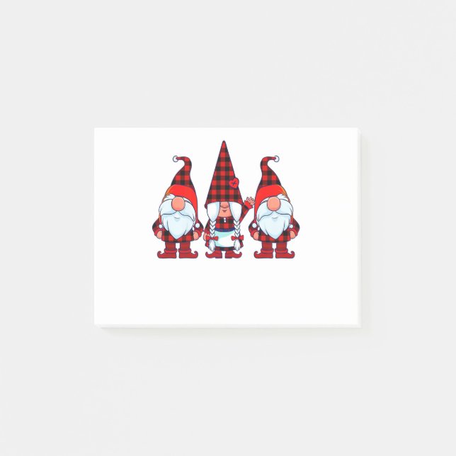 Three Gnomes in Buffalo Plaid Christmas Gnome Xmas Post-it Notes (Front)