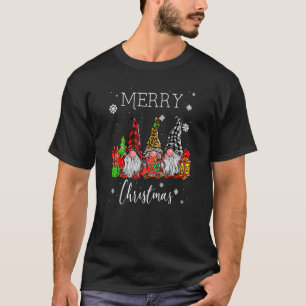 Three Gnomes In Buffalo Plaid Merry Christmas Gnom T-Shirt