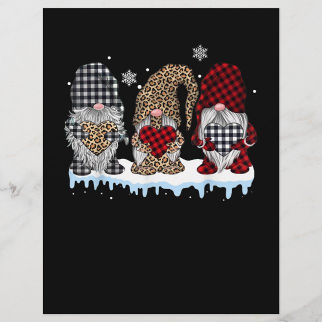 Three Gnomes In Leopard Buffalo Plaid Christmas Custom Letterhead (Front)