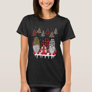 Three Gnomes In Leopard Printed Buffalo Plaid Chri T-Shirt