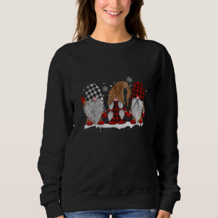 Three Gnomes In Leopard Printed Buffalo Plaid Sweatshirt