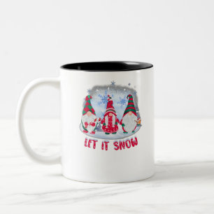 Three Gnomes In Red Let It Snow Gnome Christmas Lo Two-Tone Coffee Mug