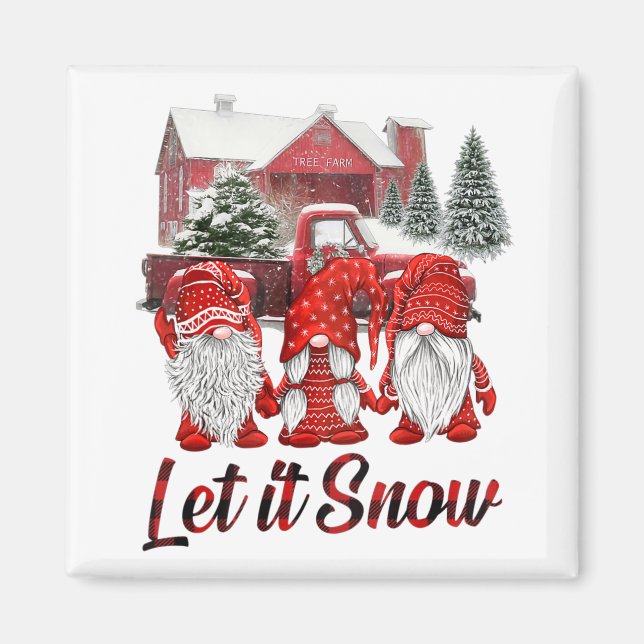 Three Gnomes In Red Let It Snow Gnome Christmas Magnet (Front)