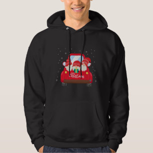Three Gnomes in Red Truck With Merry Christmas Hoodie
