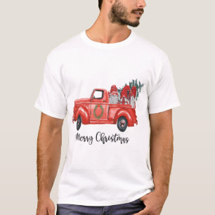 Three Gnomes in Red Truck With Merry Christmas Tre T-Shirt