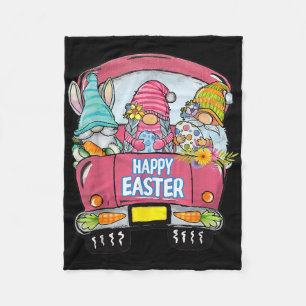 Three Gnomes In Truck Bunny Egg Happy Easter Day  Fleece Blanket